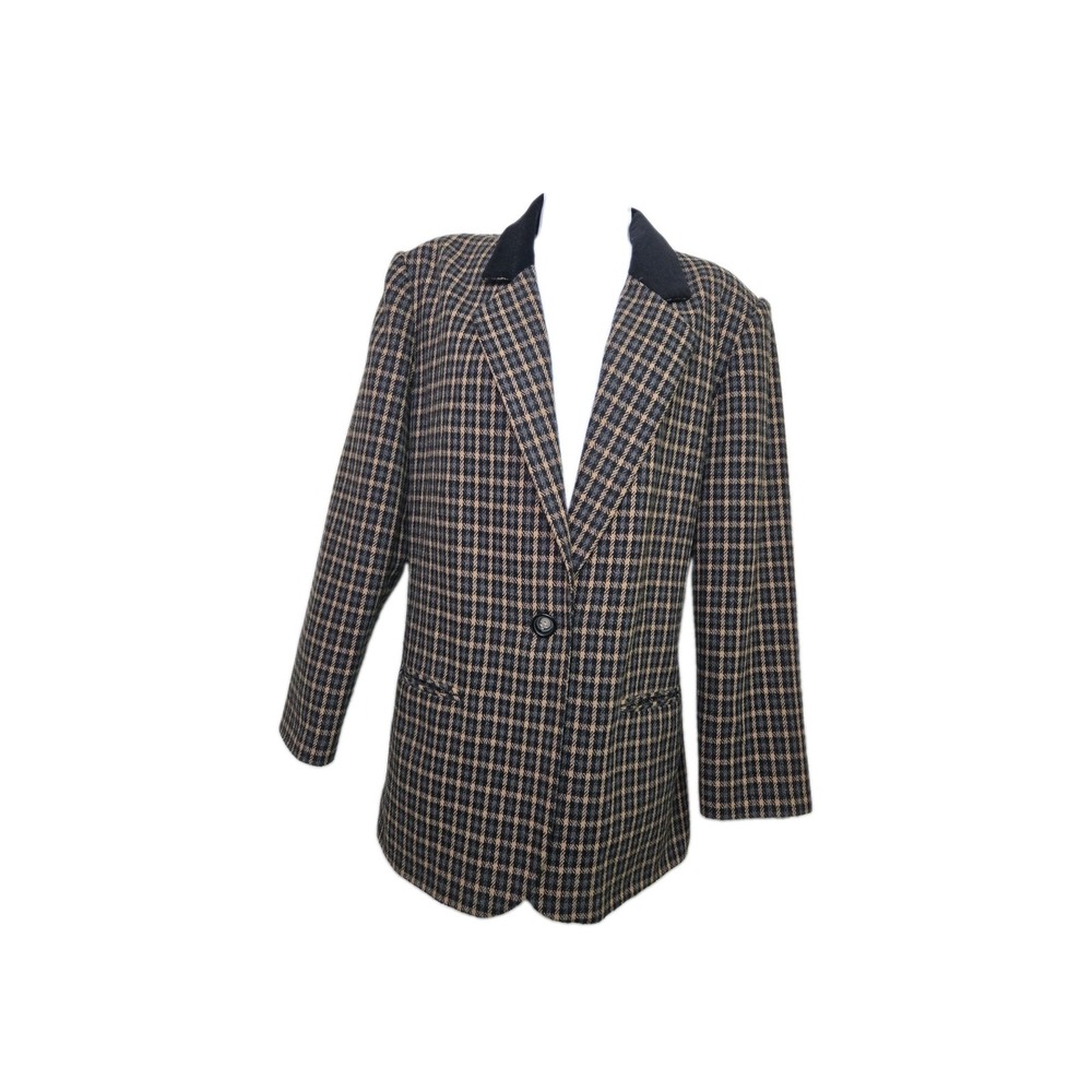 Vtg 1990s Equestrian Riding Wool Blazer Tweed Velvet Lapels Size 14 Sag Harbor